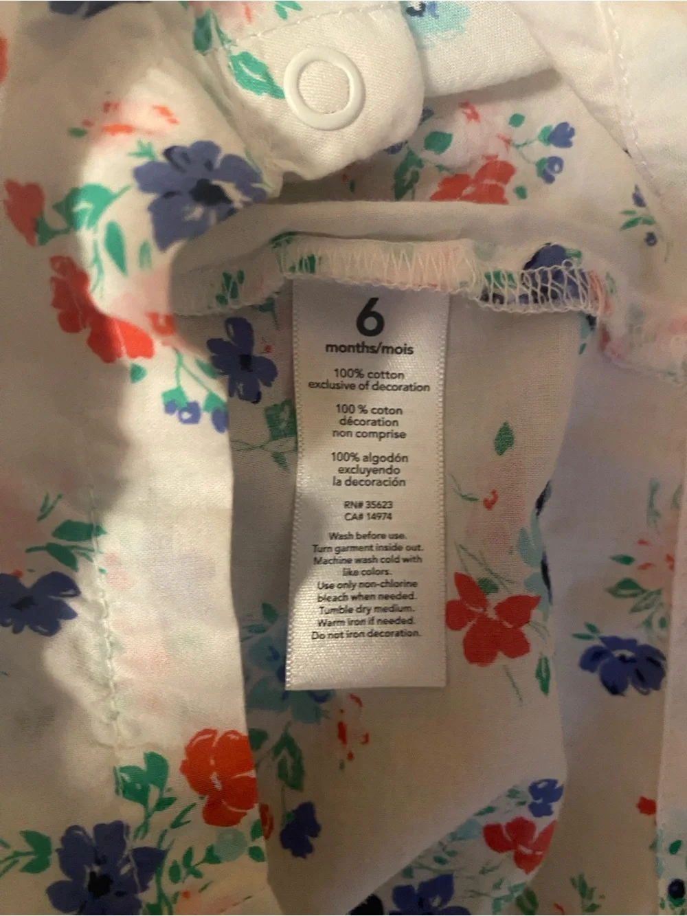 Carter’s Baby Girl Flowered Romper White W Pink Orange Blue Flowers Blue Bow